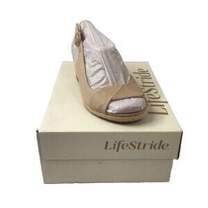 LifeStride Socialite Taupe Rope Low Platform Heel Canvas Size 11 W New Open Toe